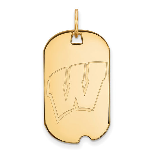 10K Yellow Gold Logoart University Of Wisconsin Letter W Small Dog Tag Pendant