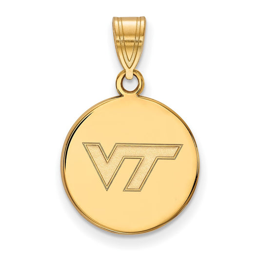 10K Yellow Gold Logoart Virginia Tech V T Medium Disc Pendant