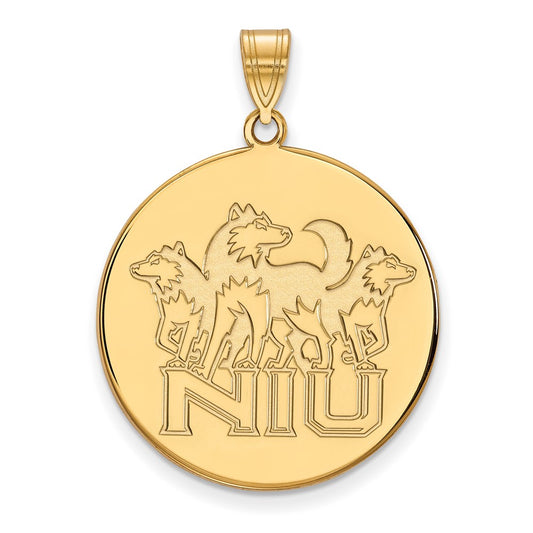 10K Yellow Gold Logoart Northern Illinois University N I U With Huskies Extra Large Disc Pendant