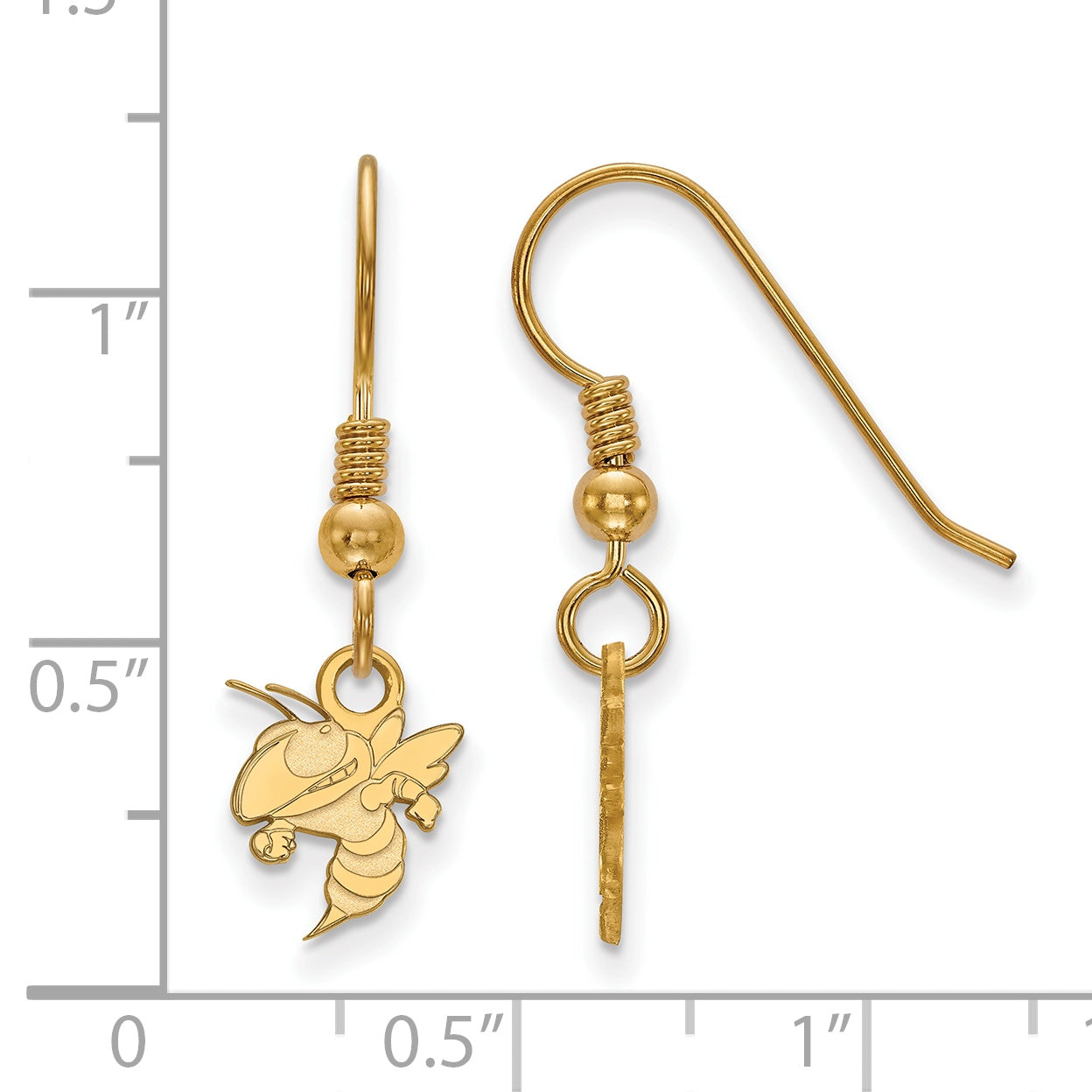 Gold Plated Sterling Silver Logoart Georgia Institute Of Technology Yellow Jacket Extra Small Dangle Wire Earrings