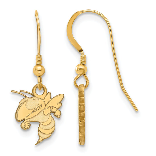 Gold Plated Sterling Silver Logoart Georgia Institute Of Technology Yellow Jacket Sm Dangle Wire Earrings
