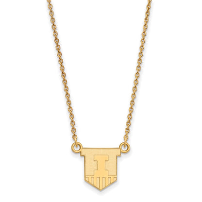 10K Yellow Gold Logoart University Of Illinois Victory Badge Small Pendant 18 Inch Necklace
