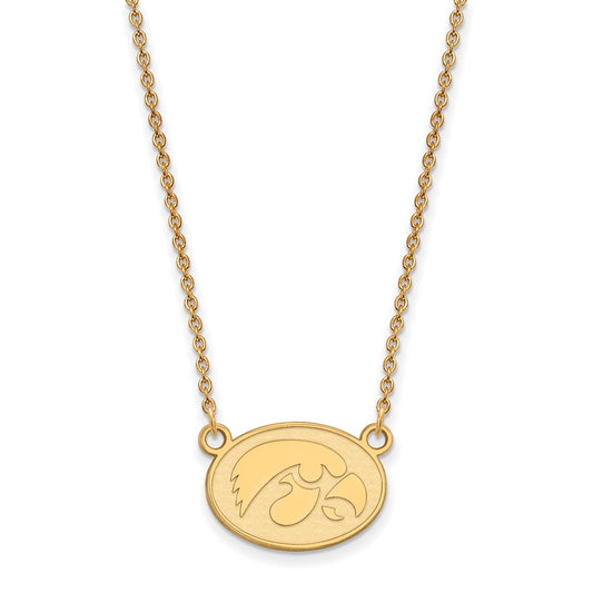 10K Yellow Gold Logoart University Of Iowa Hawk Small Oval Pendant 18 Inch Necklace
