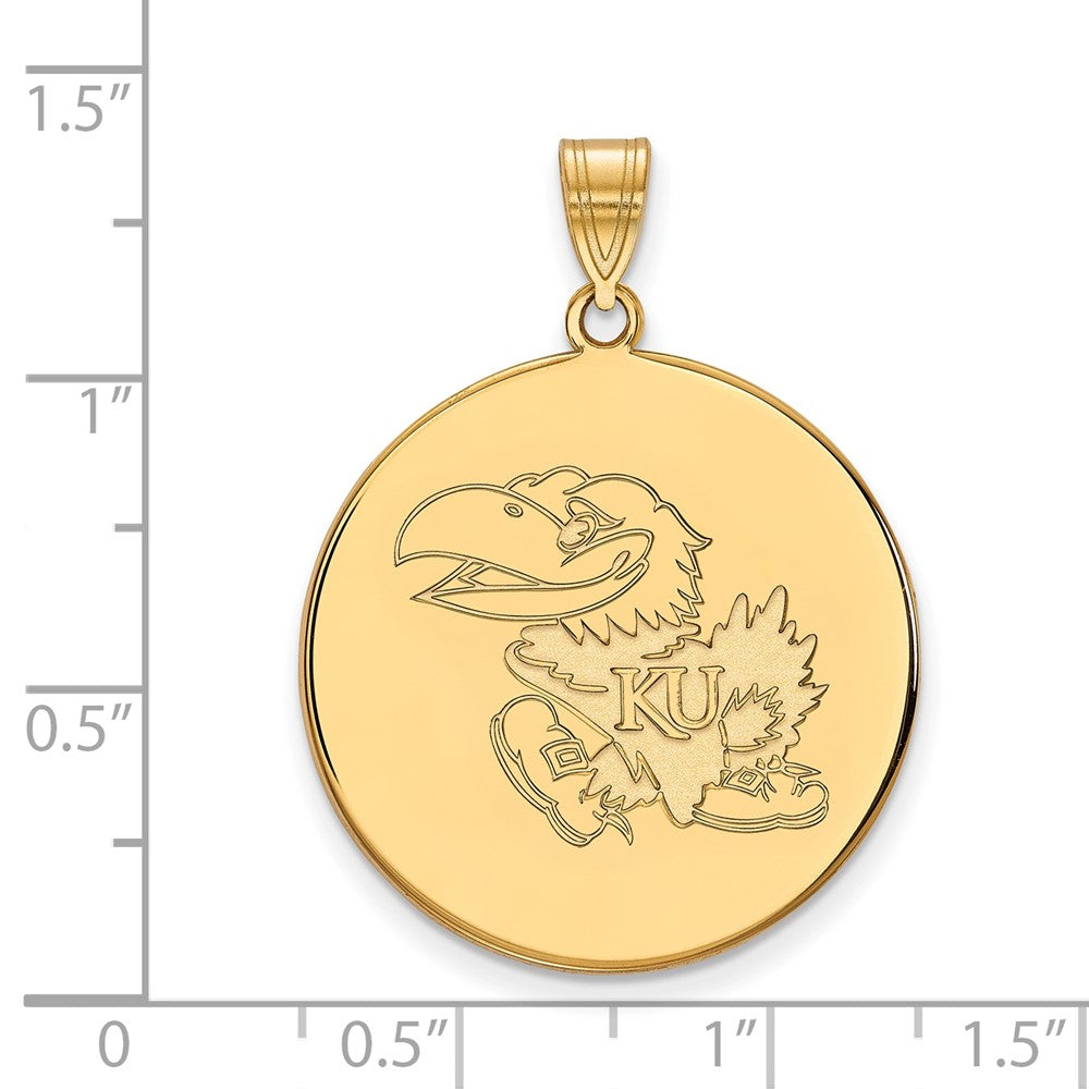 10K Yellow Gold Logoart University Of Kansas Jayhawk Extra Large Disc Pendant