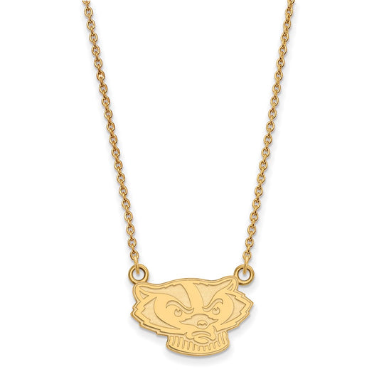 10K Yellow Gold Logoart University Of Wisconsin Badger Small Pendant 18 Inch Necklace