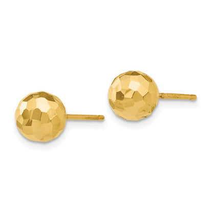 14K Yellow Gold Polished And Diamond Cut 7mm Ball Post Earrings