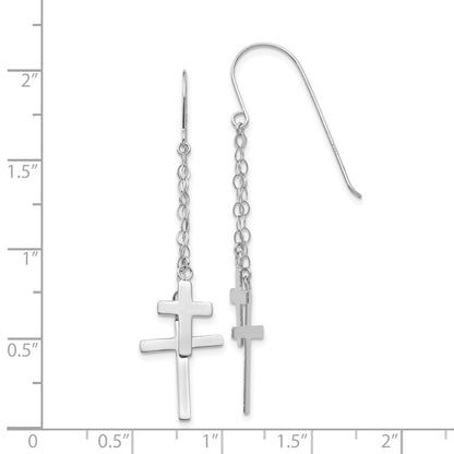 14K White Gold Chain Dangle Cross Shepherd Hook Earrings