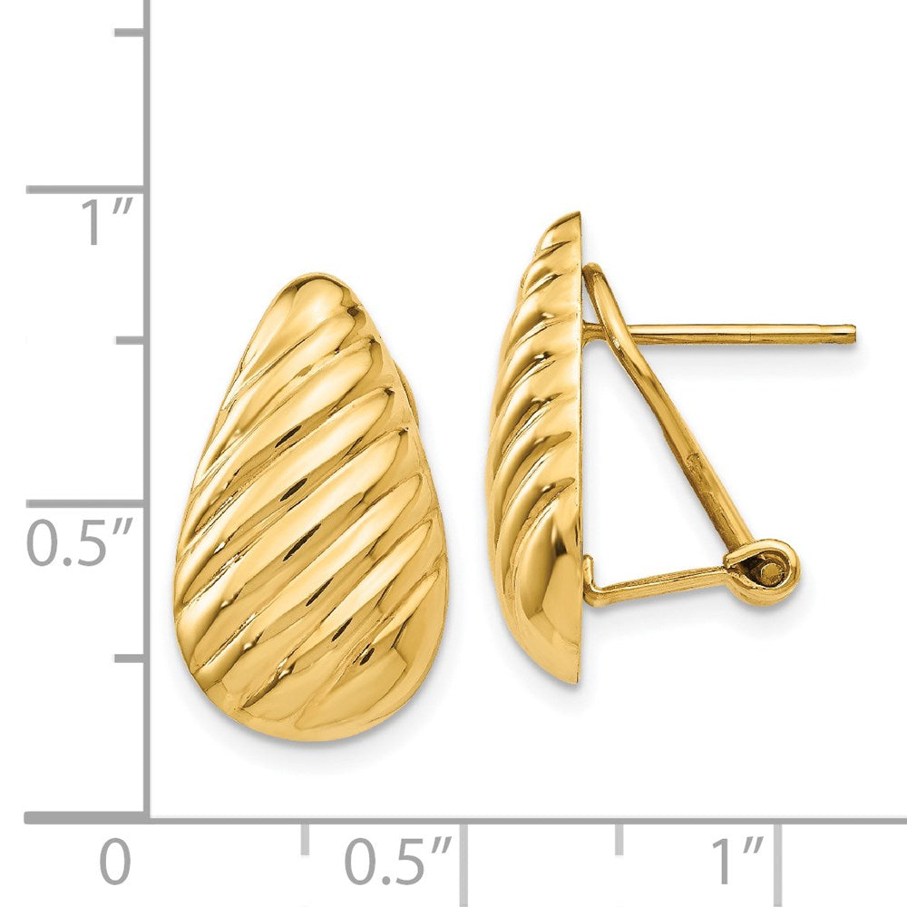 14K Yellow Gold Polished Diagonal Teardrop Omega Back Post Earrings