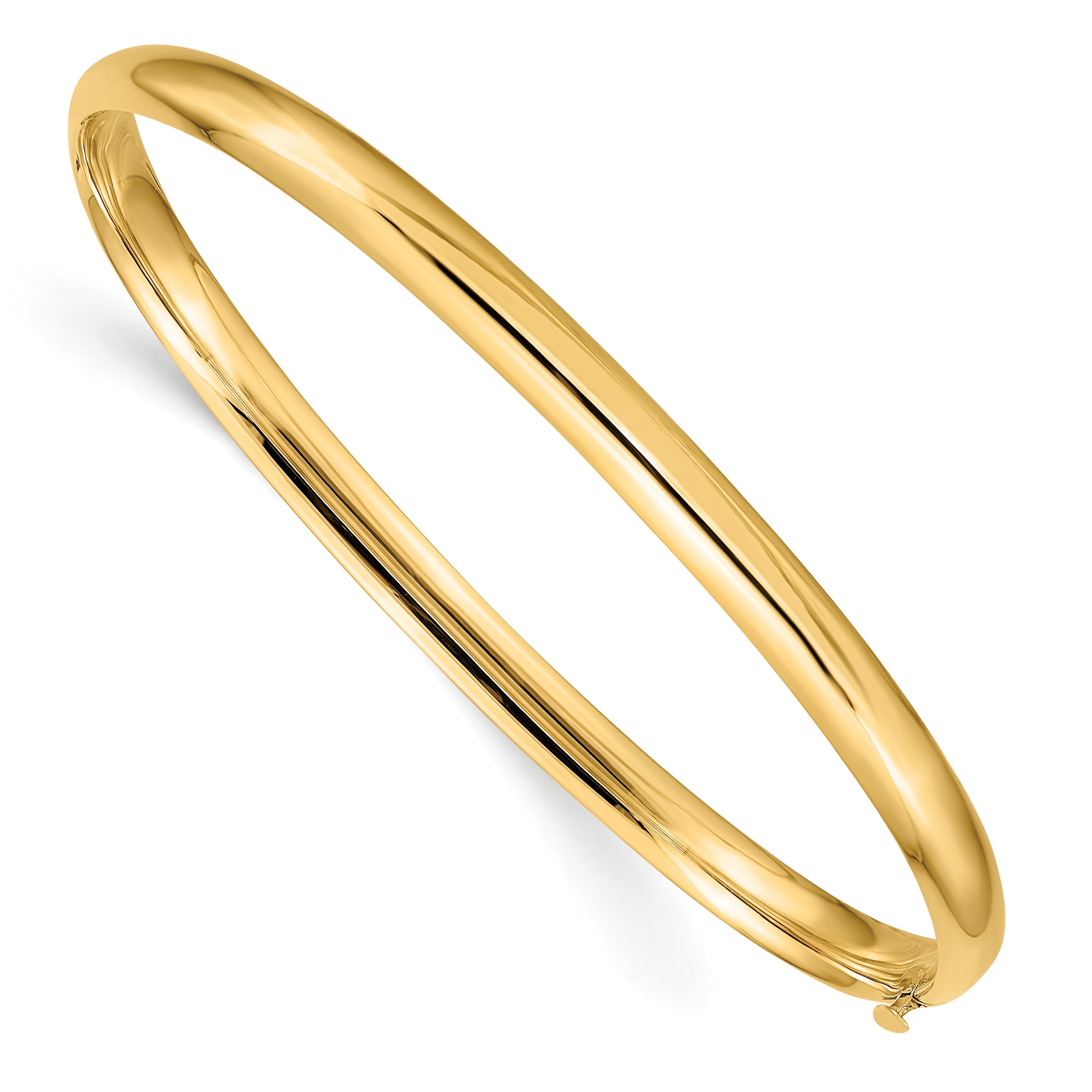 14K Yellow Gold 3/16 High Polished 5.00mm Hinged Oval Bangle Bracelet