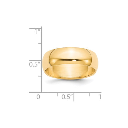 14k Yellow Gold 7mm Half-Round Wedding Band Ring