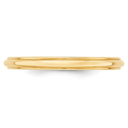 18k Yellow Gold 2.5mm Half Round with Edge Wedding Band Ring