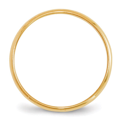 18k Yellow Gold 2mm Lightweight Half Round Wedding Band Ring