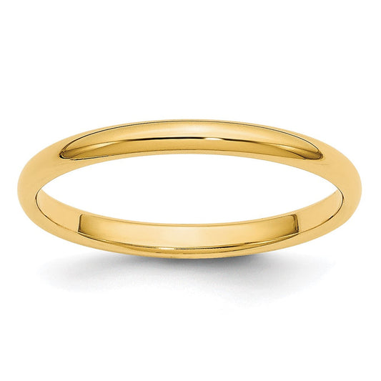18k Yellow Gold 2mm Lightweight Half Round Wedding Band Ring
