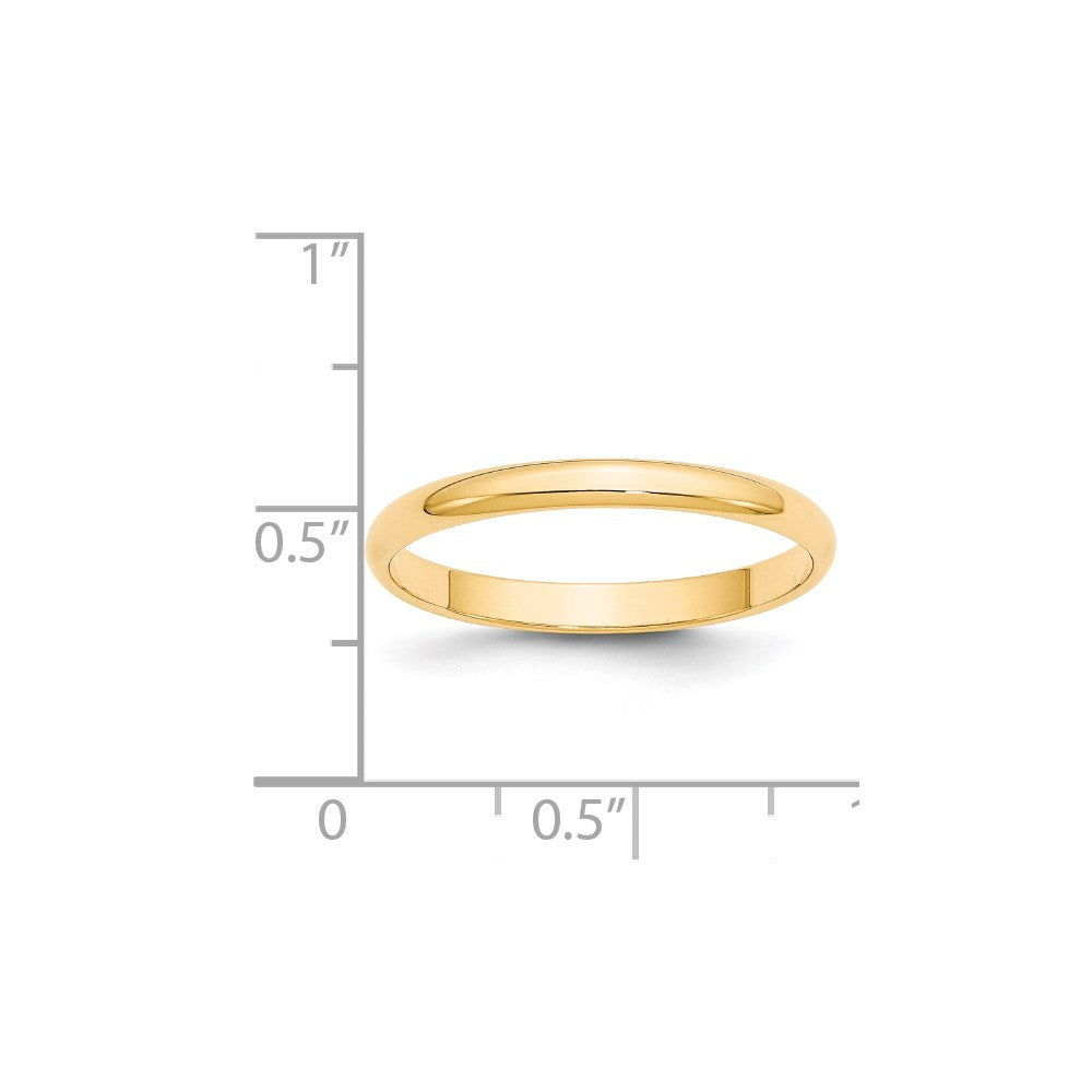 18k Yellow Gold 2.5mm Lightweight Half Round Wedding Band Ring