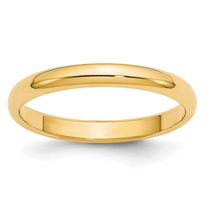 18k Yellow Gold 2.5mm Lightweight Half Round Wedding Band Ring