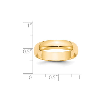 18k Yellow Gold 5mm Lightweight Half Round Wedding Band Ring