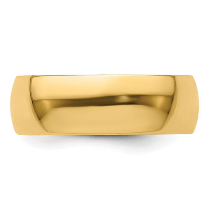 18k Yellow Gold 7mm Lightweight Half Round Wedding Band Ring
