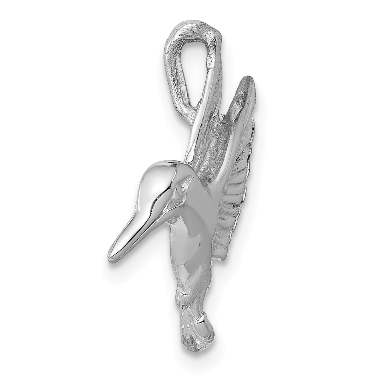 14K White Gold Polished Open-Backed Hummingbird Chain Slide