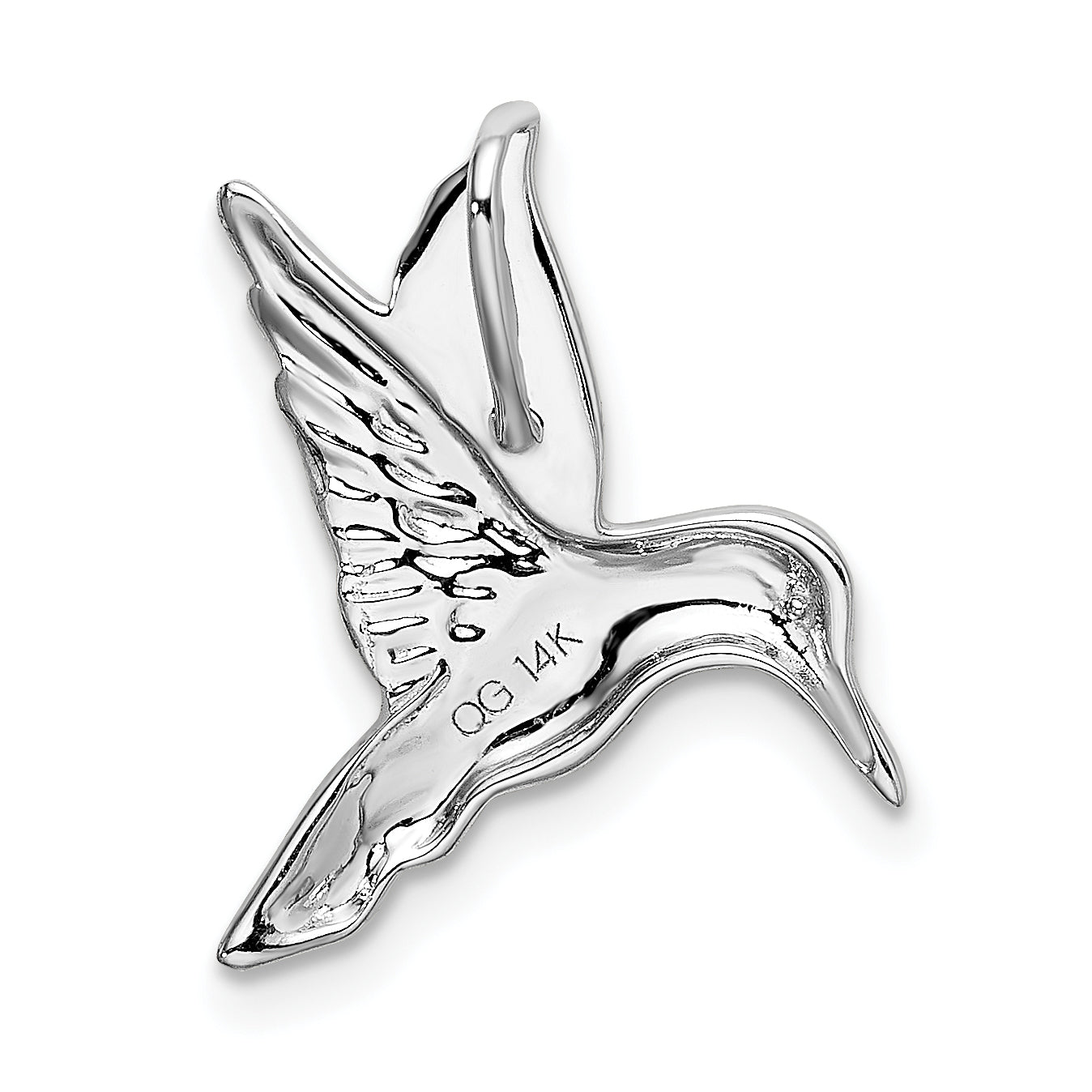 14K White Gold Polished Open-Backed Hummingbird Chain Slide
