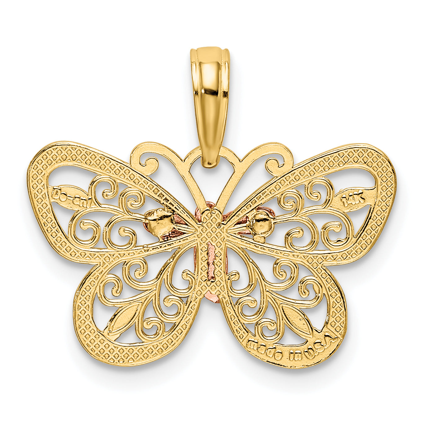 14K Two-Tone W/White Rhodium Diamond-Cut Butterfly Pendant