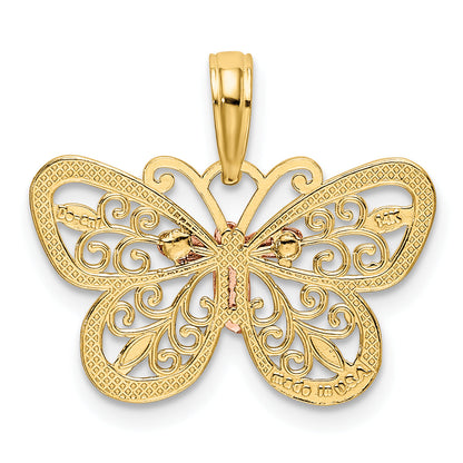 14K Two-Tone W/White Rhodium Diamond-Cut Butterfly Pendant