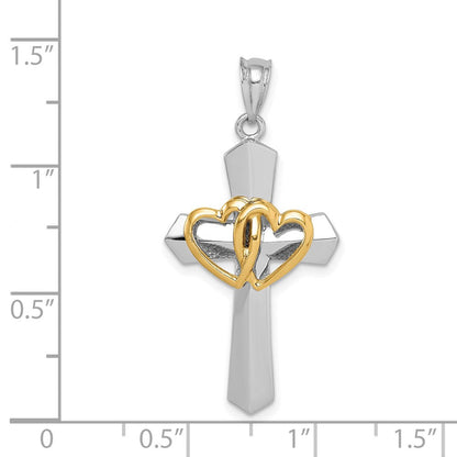 14k Two-tone Gold Cross w/Hearts Pendant