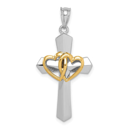 14k Two-tone Gold Cross w/Hearts Pendant