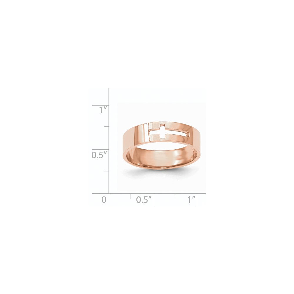 14k Rose Gold Polished Cut-out Cross Men's Ring