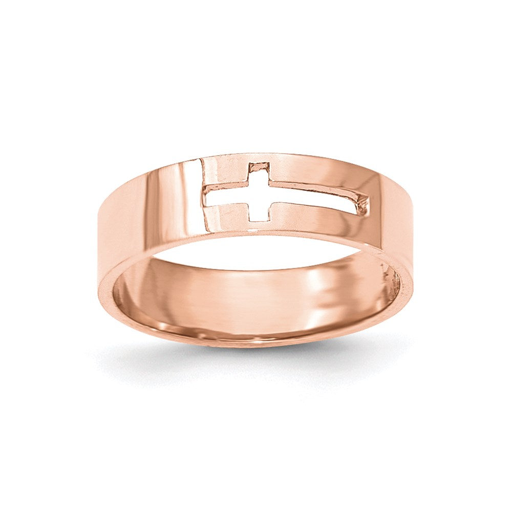 14k Rose Gold Polished Cut-out Cross Men's Ring