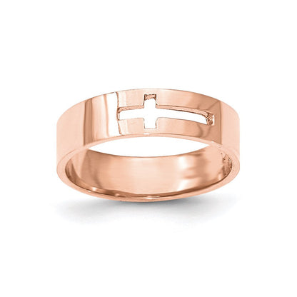 14k Rose Gold Polished Cut-out Cross Men's Ring