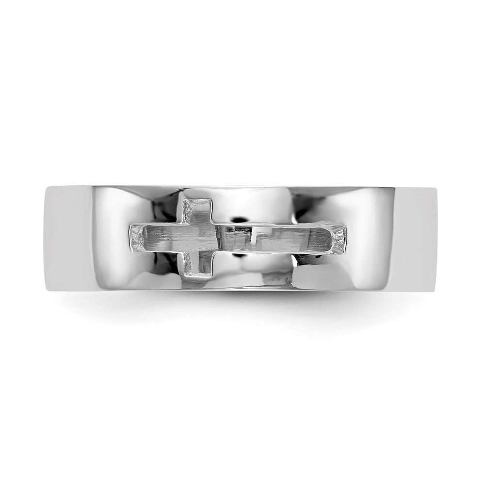 14k White Gold Polished Cut-out Cross Men's Ring