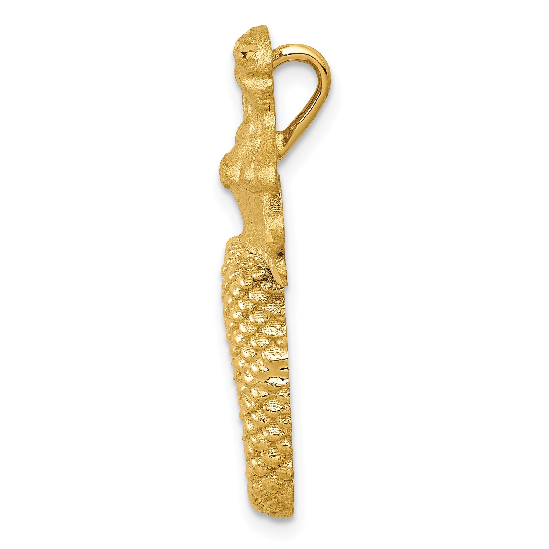 14K Yellow Gold Polished And Satin Diamond-Cut Mermaid Chain Slide