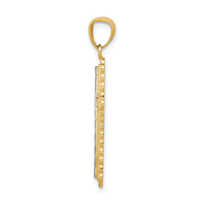 14K Yellow & Rhodium W/Rhodium Diamond-Cut Budded Cross Pendant