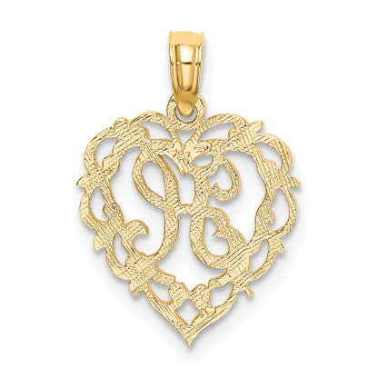 14K Yellow Gold 14Ky Heart Script Letter H Initial Charm
