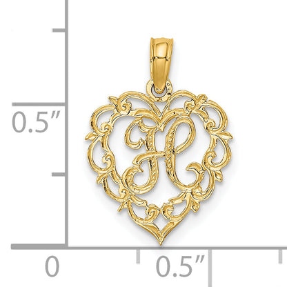 14K Yellow Gold 14Ky Heart Script Letter H Initial Charm