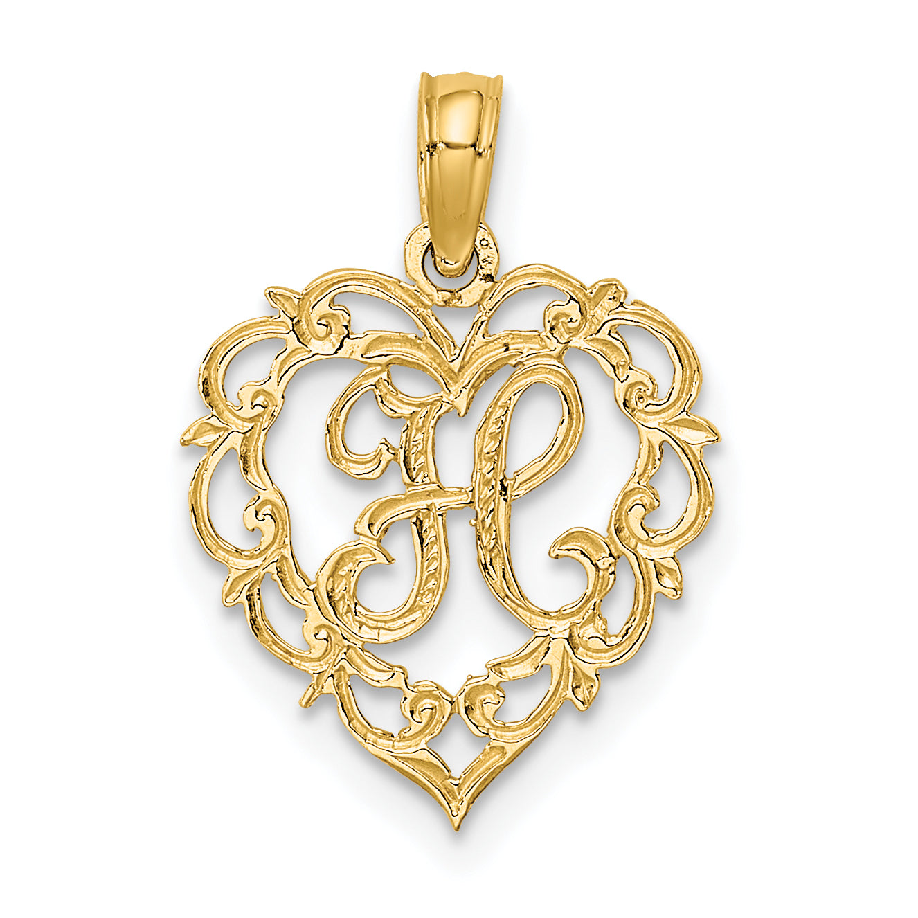14K Yellow Gold 14Ky Heart Script Letter H Initial Charm