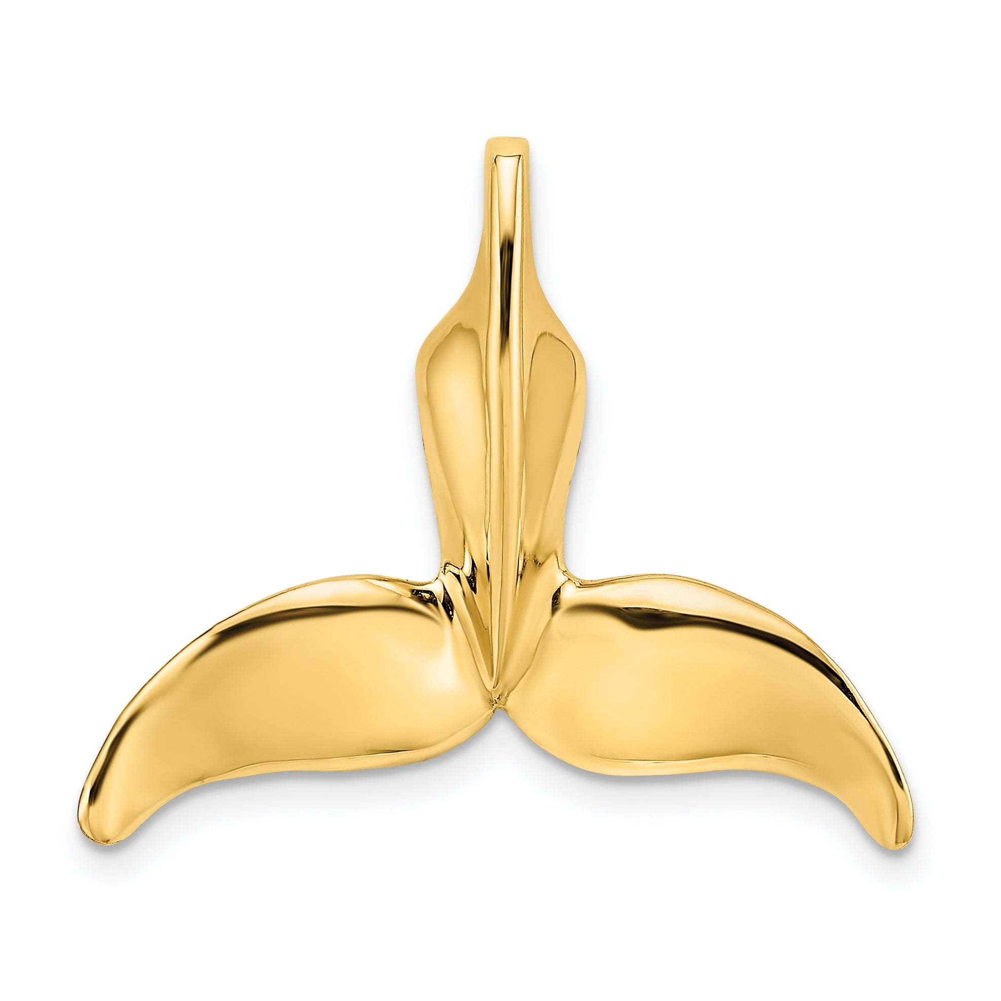 14K Yellow Gold 3-D Polished Engraved Whale Tail Chain Slide