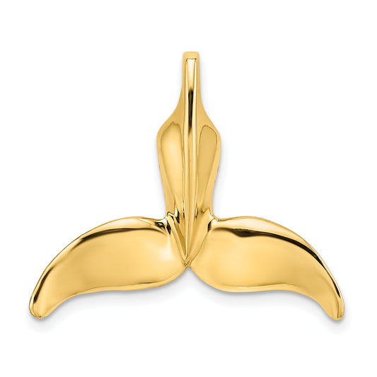 14K Yellow Gold 3-D Polished Engraved Whale Tail Chain Slide