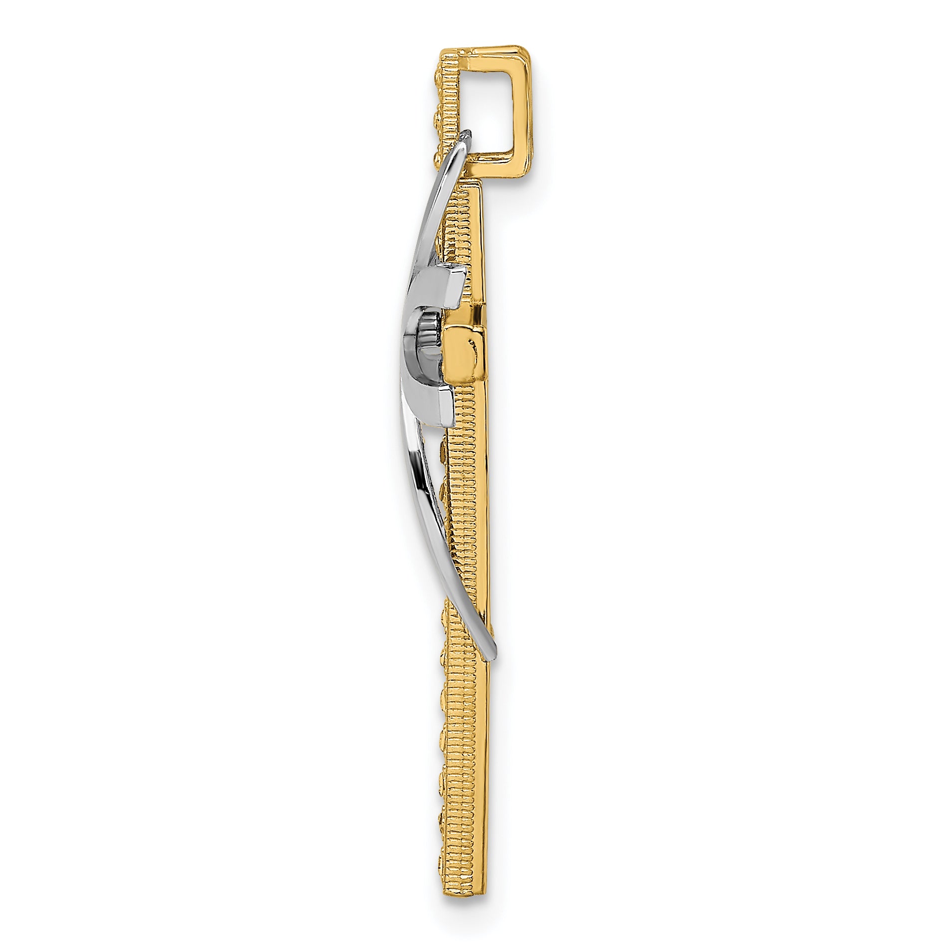 14K Two-Tone 2-D Polished And Textured Cross Chain Slide