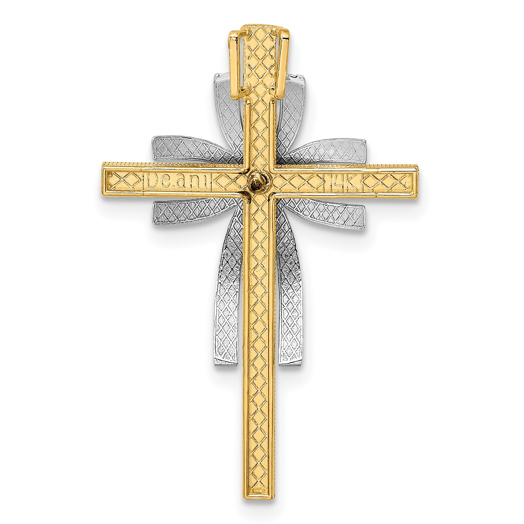 14K Two-Tone 2-D Polished And Textured Cross Chain Slide