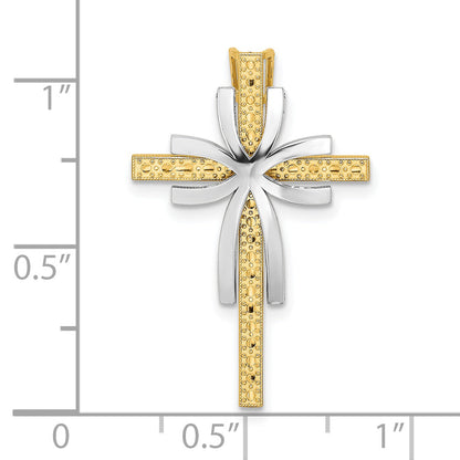 14K Two-Tone 2-D Polished And Textured Cross Chain Slide