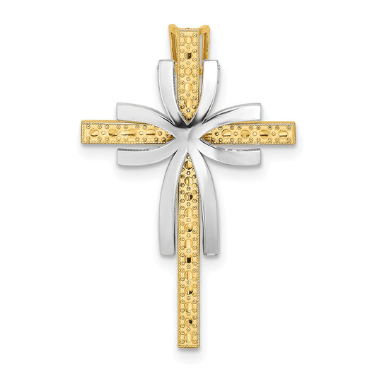 14K Two-Tone 2-D Polished And Textured Cross Chain Slide