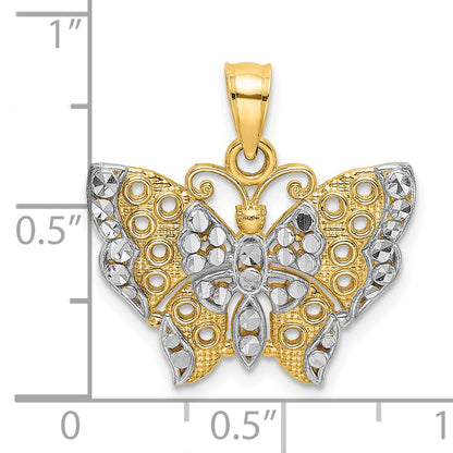 14K Yellow & Rhodium W/Rhodium Cut-Out Wings Butterfly Pendant