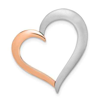 14K White/Rose Gold Two-Tone Polished/Satin Heart Chain Slide