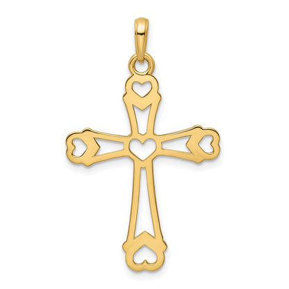 14k Yellow & Rhodium Gold w/Rhodium D/C Cross w/Hearts Pendant
