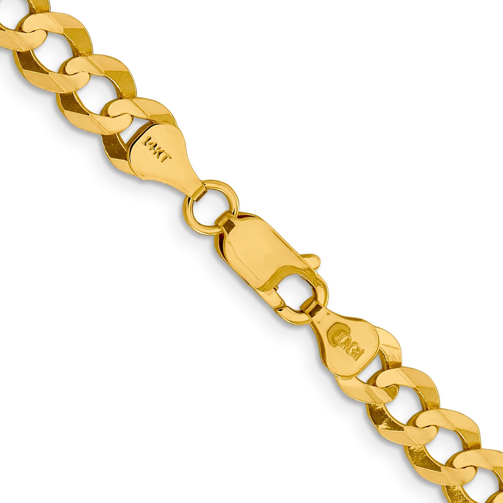14K Yellow Gold 7.2mm Lightweight Flat Cuban With Lobster Clasp Chain Necklace
