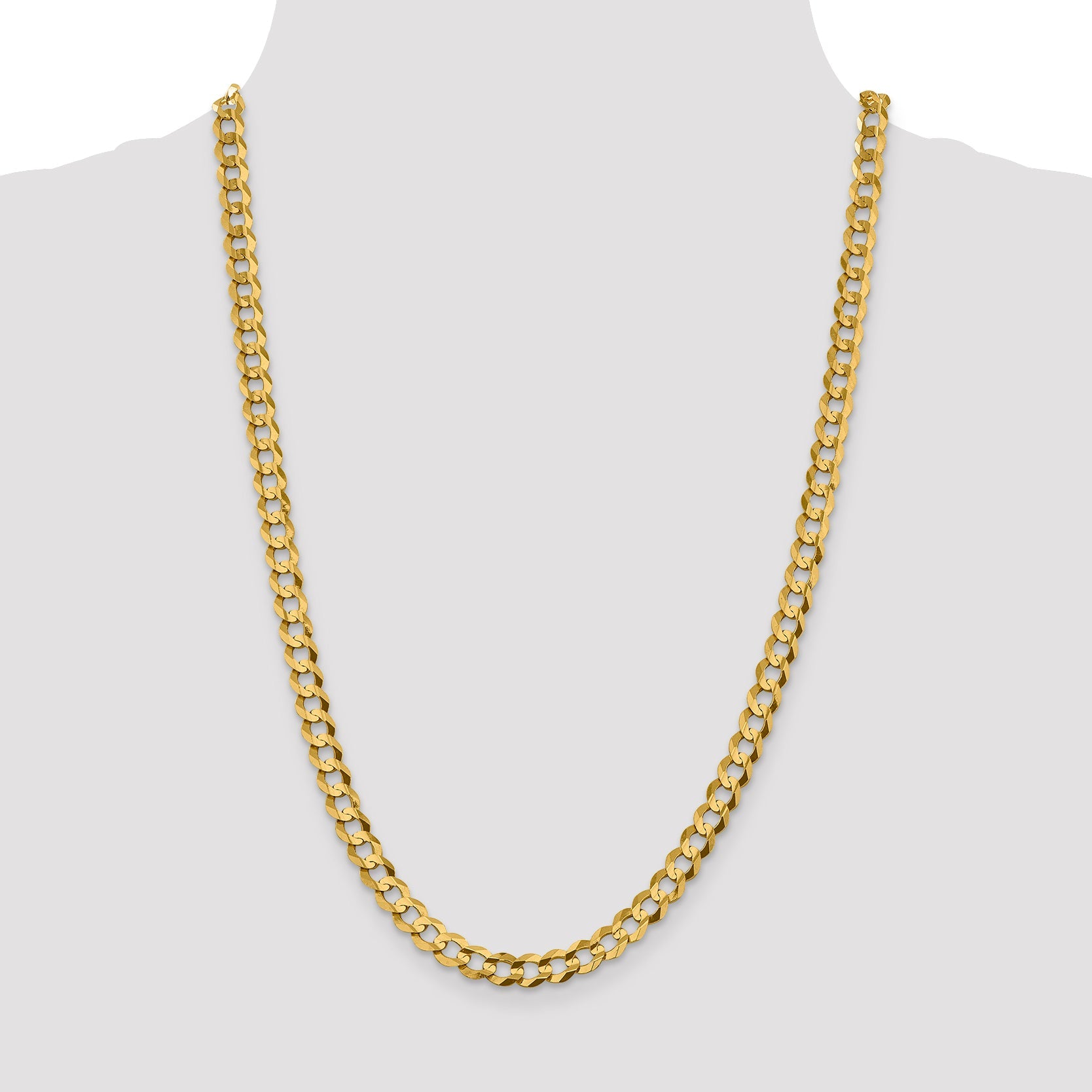 14K Yellow Gold 7.2mm Lightweight Flat Cuban With Lobster Clasp Chain Necklace