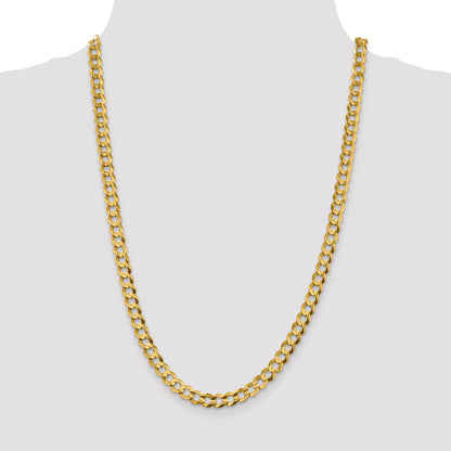 14K Yellow Gold 7.2mm Lightweight Flat Cuban With Lobster Clasp Chain Necklace