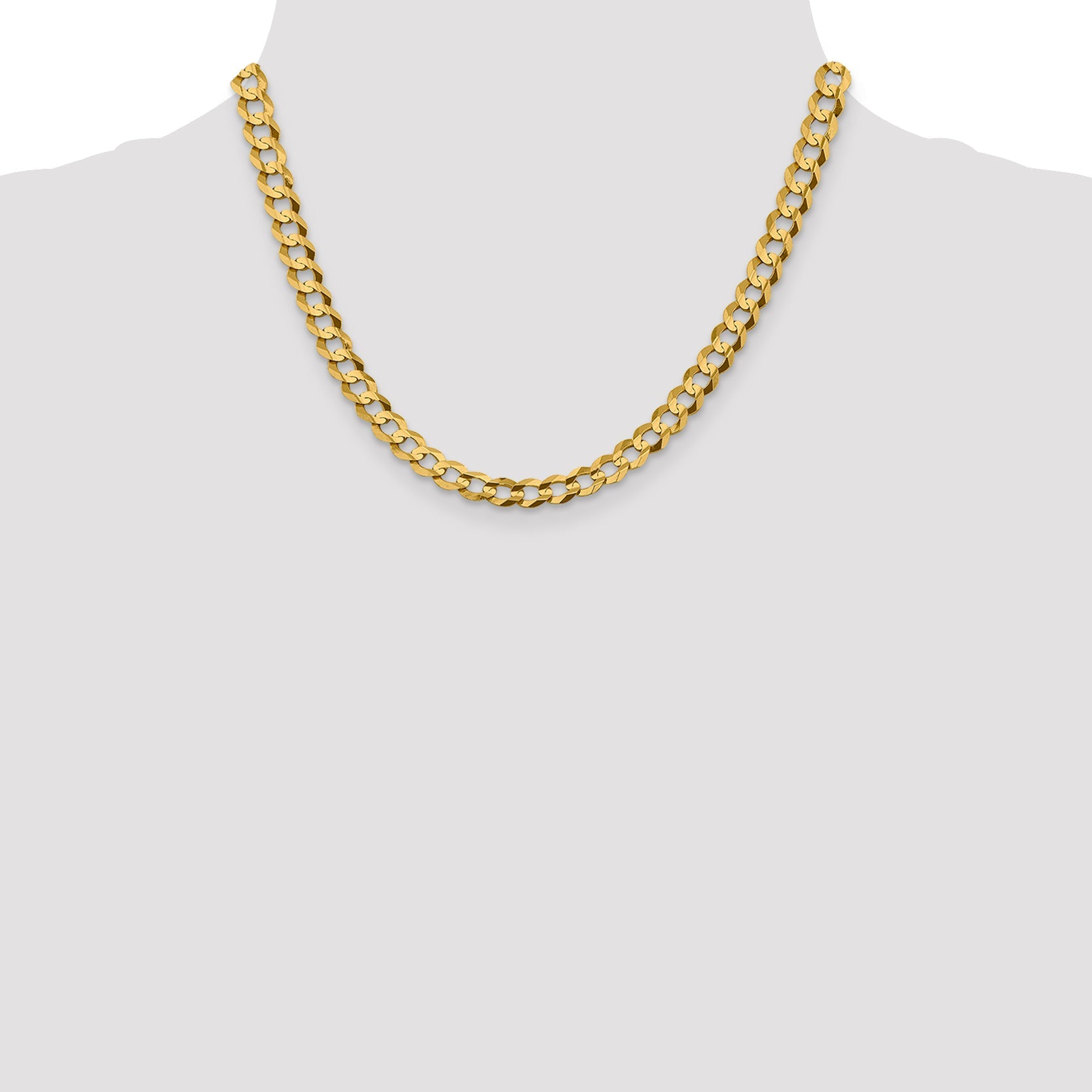 14K Yellow Gold 7.2mm Lightweight Flat Cuban With Lobster Clasp Chain Necklace