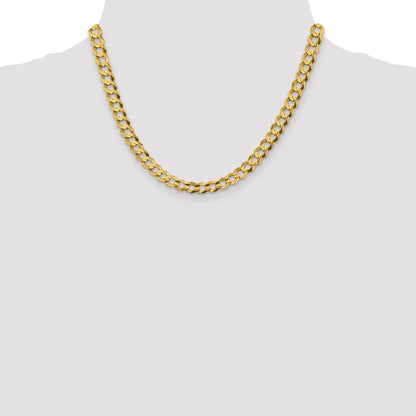 14K Yellow Gold 7.2mm Lightweight Flat Cuban With Lobster Clasp Chain Necklace